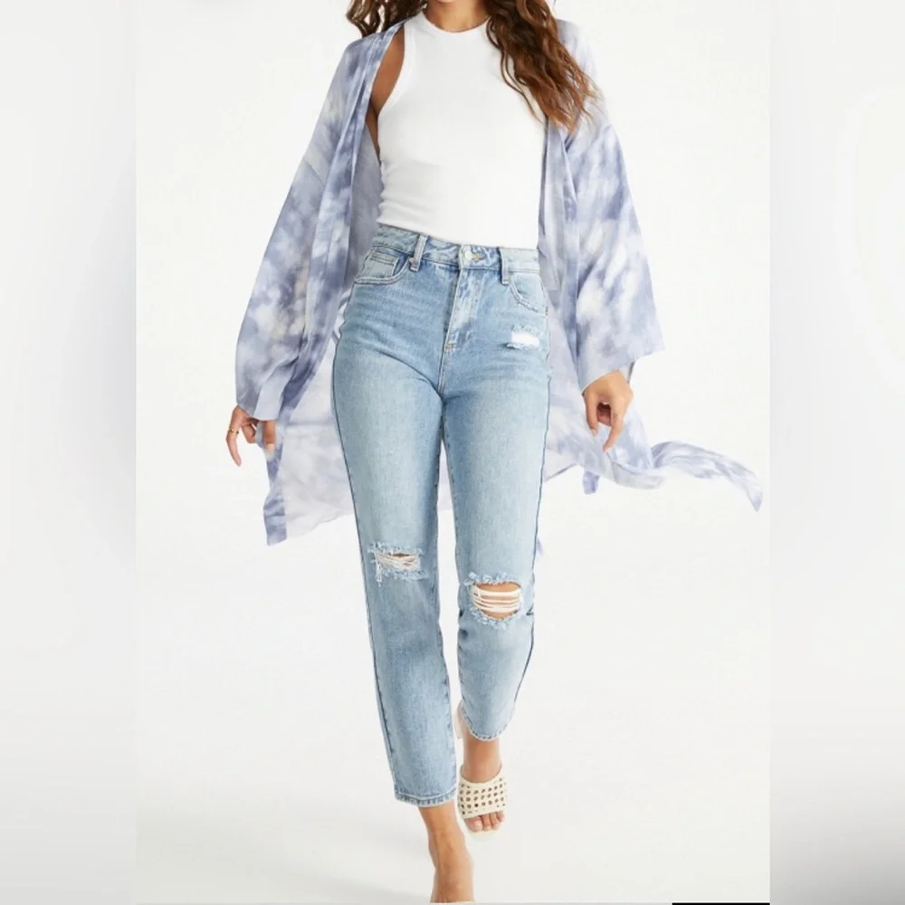 JustFab Blue Watercolor Kimono Top size XS/S
